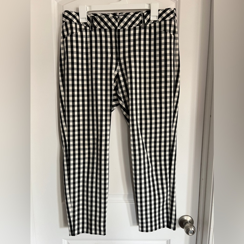 EXPRESS cropped tailored dress pants, front zipper, plaid criss cross print